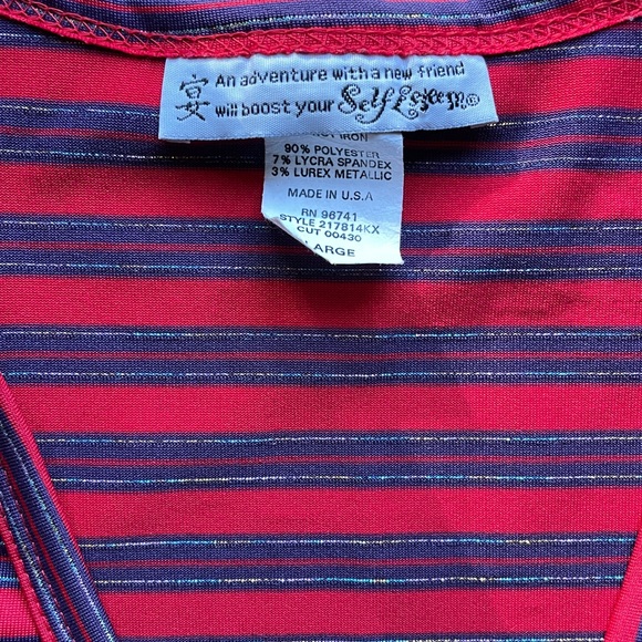 Vintage Y2K Self Esteem Red Blue Silver Striped three Quarters Length Sleeve Top - Picture 6 of 6